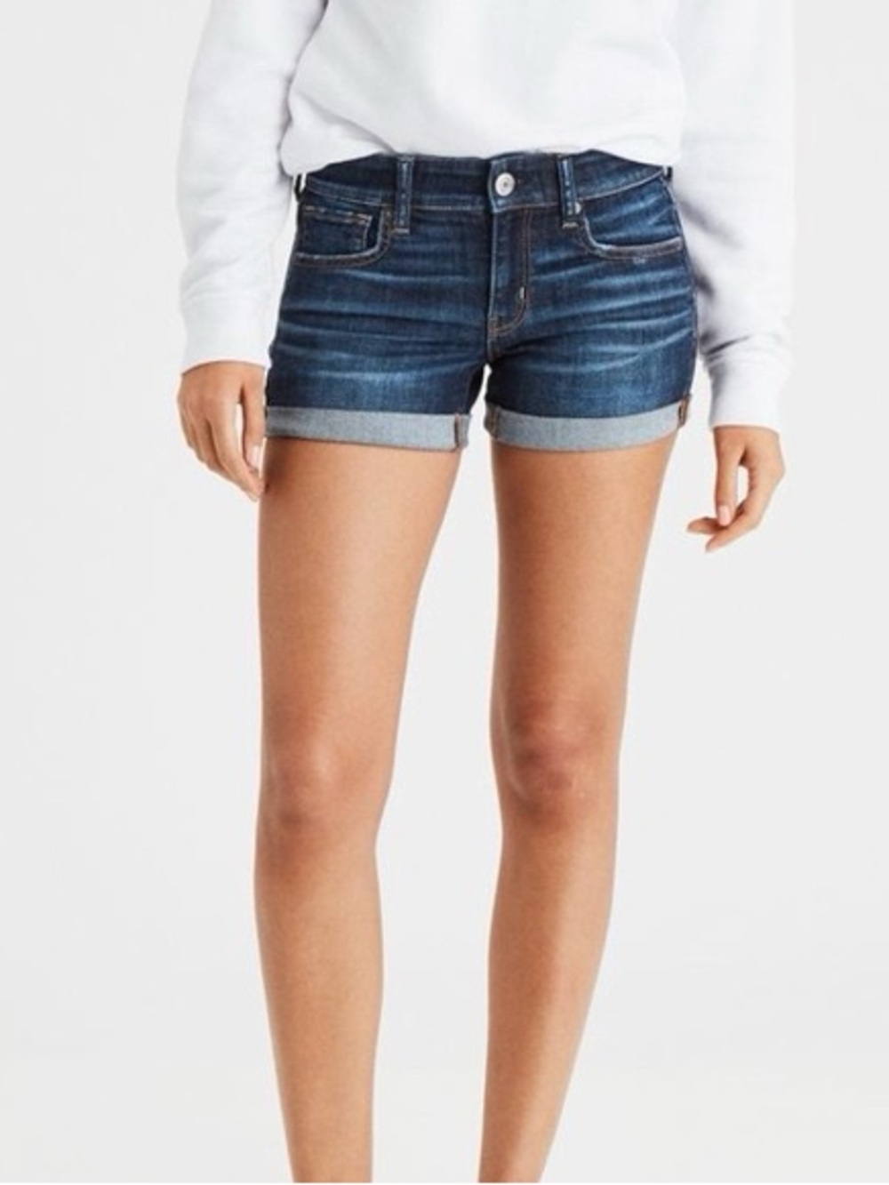 American Eagle AE Denim Jean Shorts Super Stretch Midi Dark Wash Women's Size 12